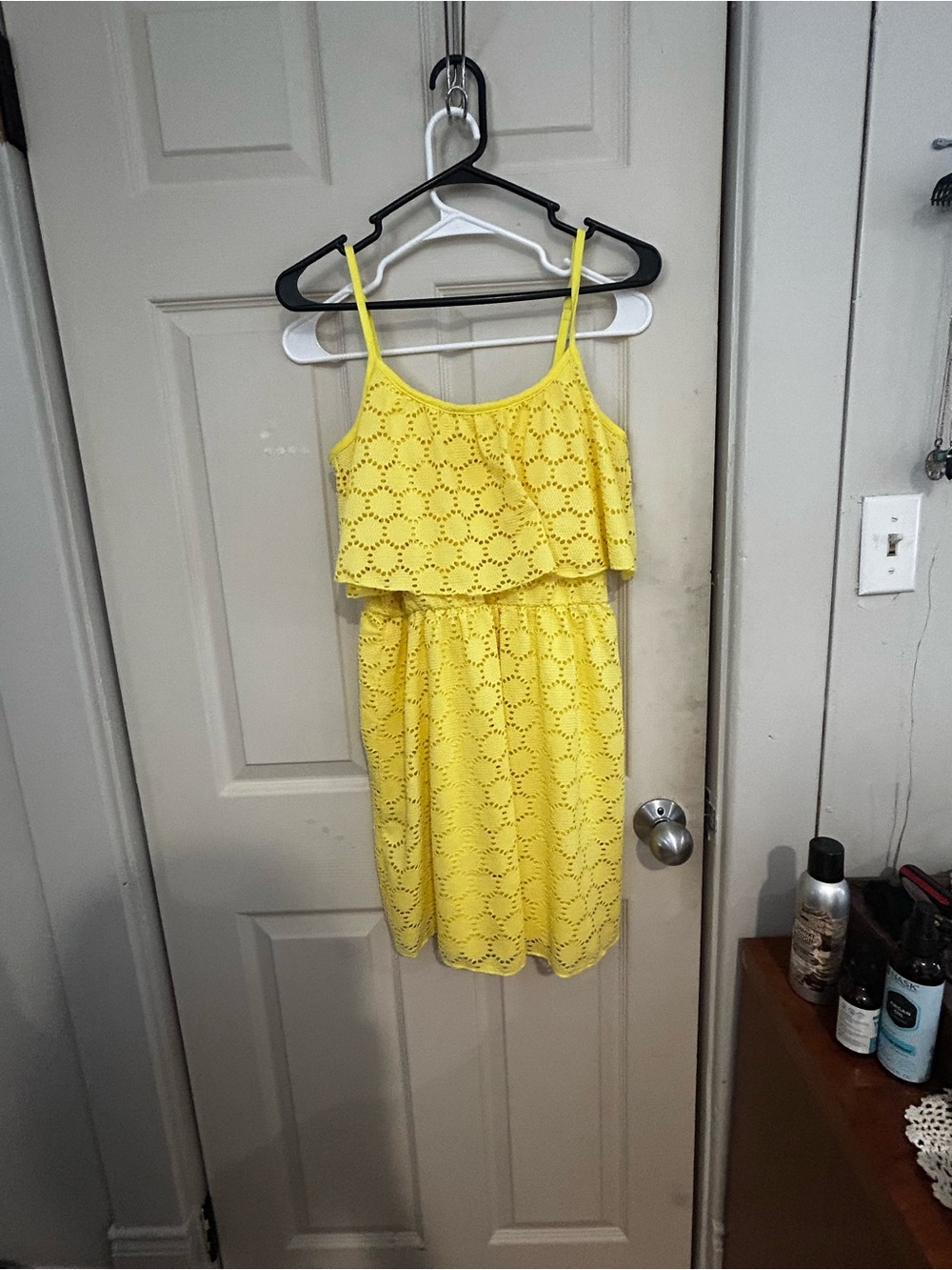 Bright Yellow Eyelet Midi Dress with Layered Bodice